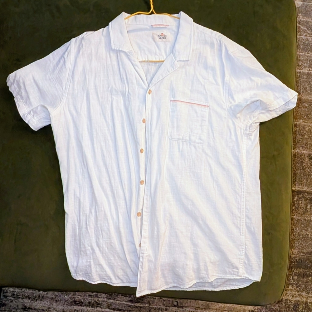 Marine Layer Cream White Lightweight SS Button-Up Shirt